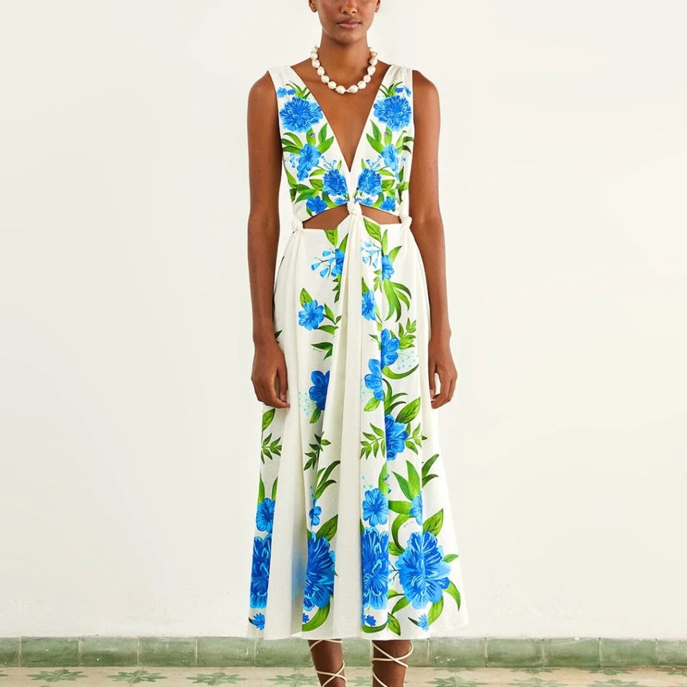 FARM Rio Off-White Romantic Garden Midi Dress